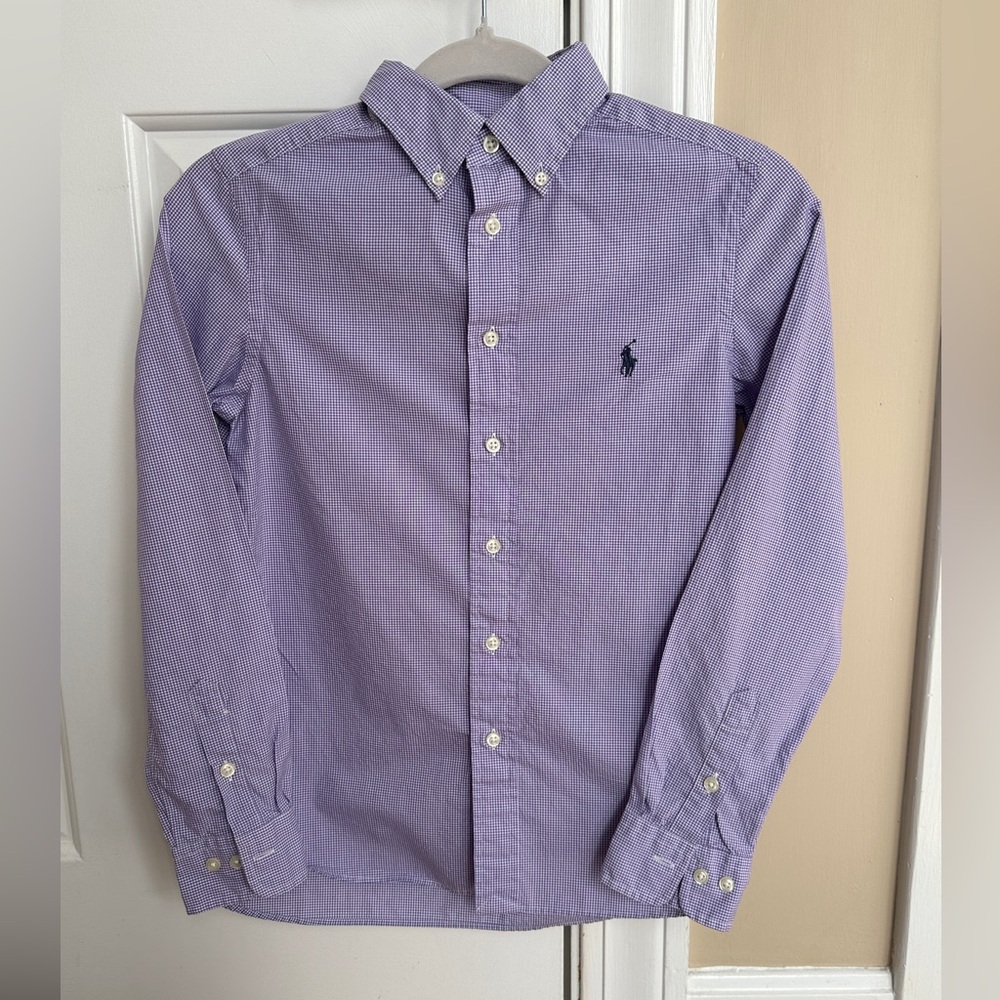 Ralph Lauren purple check button down shirt. Great for spring/Easter.